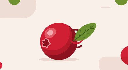 Vibrant Illustration of a Playful Cranberry Fruit with a Green Leaf Element