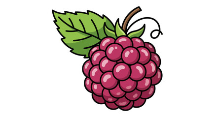 Vibrant Illustration of a Raspberry with Green Leaf and Detailed Coloring