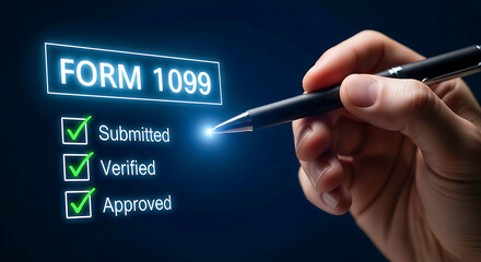 Hand holding pen checking off form 1099 submission status
