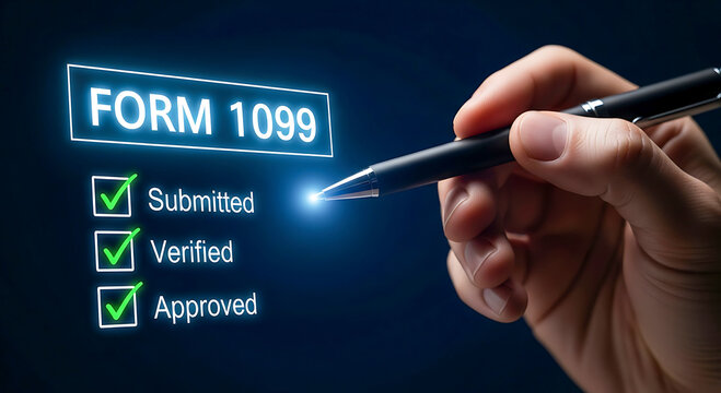 Hand holding pen checking off form 1099 submission status