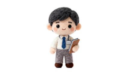 [Transparent Background PNG]cute office worker doll holding documents and wearing a tie