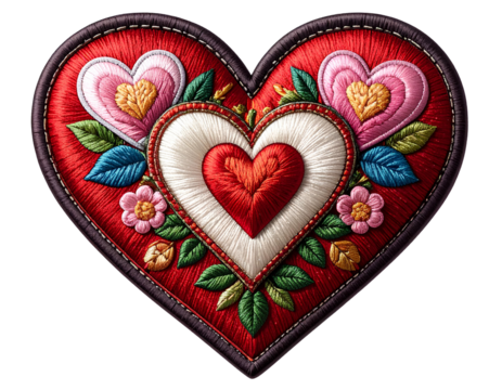 heart embroidered patch badge isolated on transparent background. - Powered by Adobe