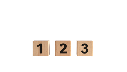 Three wooden number blocks, 1, 2, and 3, in a row against a black background
