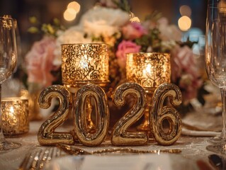 Elegant 2026 numbers on a decorated table setting