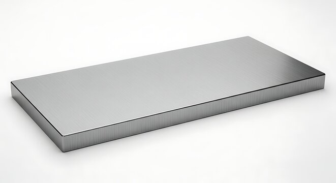 Vector illustration of rectangular metallic block with ribbed edges, reflecting light, isolated on white background