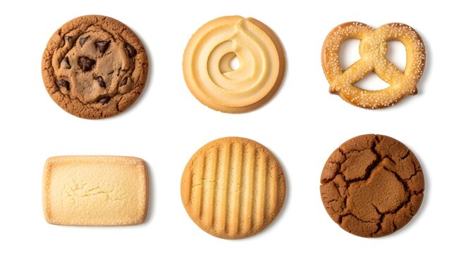 Assorted cookies on a white background top view - Powered by Adobe