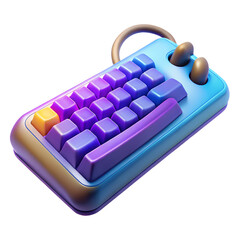 Glossy plastic 3D gaming keyboard with shiny RGB keys, cartoon plastic style, isolated on transparent background