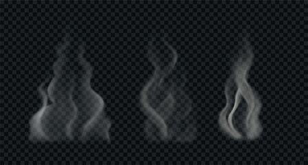 Fototapeta premium PNG smoke from hot food, tea or coffee. Set of wavy steam isolated on transparent background