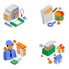 Set of Estate and Property Isometric Illustrations 