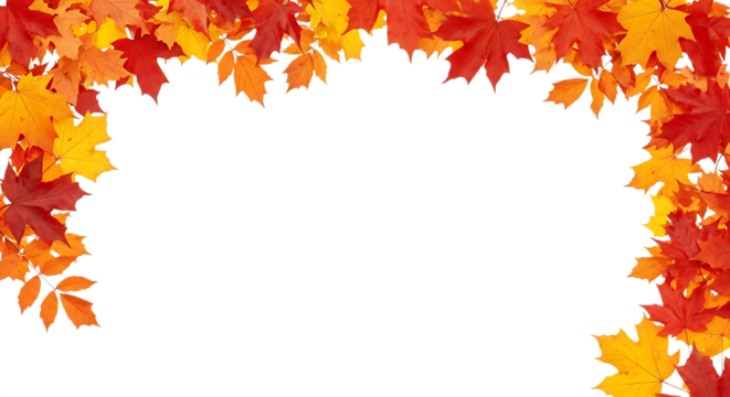 Autumn leaves frame isolated on transparent background for fall season design