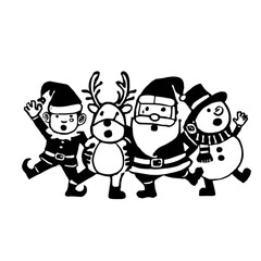 Christmas Characters Black and White Stencil