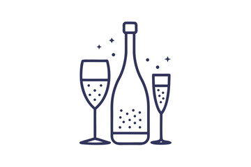 champagne bottle beside flute glass with sparkle  