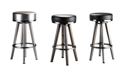 Industrial Metal Stool Set with Varying Heights and Designs PNG