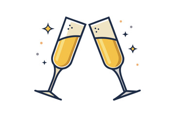 pair of wine glasses touching simple festive icon  