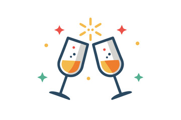 clinking glasses with sparkle mark between  