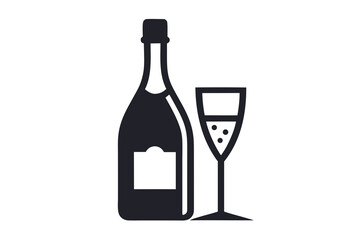 silhouette icon champagne bottle glass tilt  