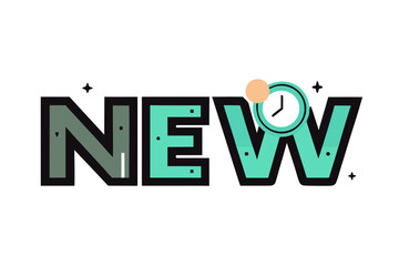 word new letter e partially formed clock hands  