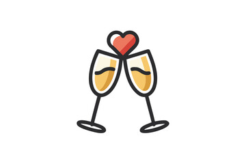 pair champagne glasses heart shape