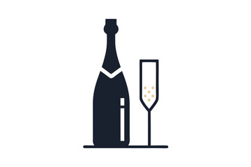 silhouette champagne bottle beside tall flute