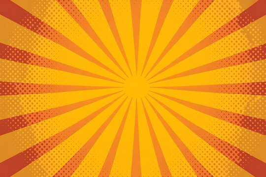 Yellow and orange comic book sunburst background with halftone dots image