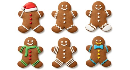 Naklejka premium Six gingerbread men with icing on a white surface