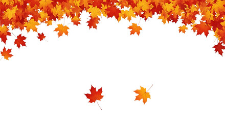 Falling maple leaves in autumn colors isolated on transparent background