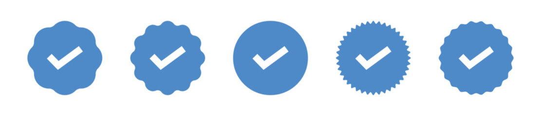 Social media verified account blue tick badge icon set. Varification blue tick symbol set - Vector 