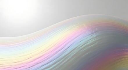 Vector illustration of abstract iridescent wave with rainbow colors, resembling a soap bubble surface