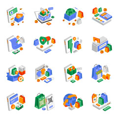 Set of Shopping Isometric Illustrations 