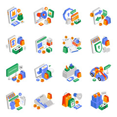 Set of Commerce Isometric Illustrations