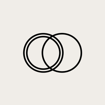 Minimalist interlocking circles icon. Modern abstract geometric outline design representing connection, infinity, or collaboration on a neutral background.
