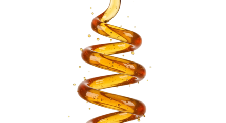 A mesmerizing spiral of golden liquid, isolated on transparent background, creating a visually stunning effect, perfect for representing concepts of movement, energy, and transformation in various des