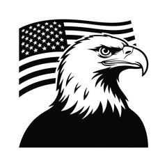 Naklejka premium American bald eagle silhouette with us flag background
