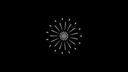 Fireworks line burst explosion animation on black screen featuring radiant glowing circles, shiny spark trails, and luminous line blasts in 4K, perfect for festival intros and event backgrounds