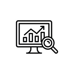 Computer screen displaying a rising bar graph with a magnifying glass
