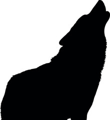 Silhouette of a howling wolf against a white background.