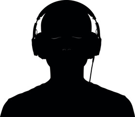 Silhouette of a person wearing headphones engrossed in sound.