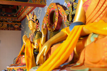 Rinchenpong, Sikkim, India - 19th October 2016 : Gautam Buddha at beautiful Rinchen Chholing Monastery. Rinchenpong, Sikkim, India. Buddhist religious arts and crafts . Image shot with permission.