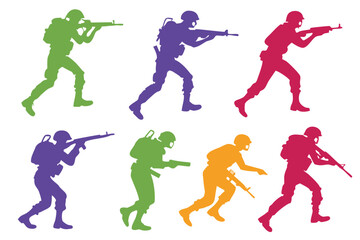 Army Action Pose Silhouette Vector Bundle Isolated on White Background