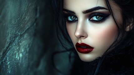 captivating portrait of a woman with intense makeup and striking green eyes