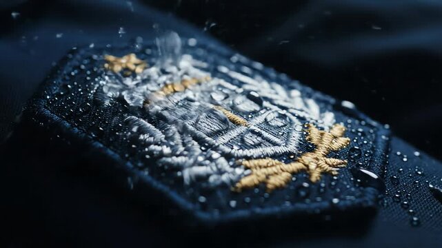 Water Droplets on Embroidered Patch Closeup Texture and Pattern