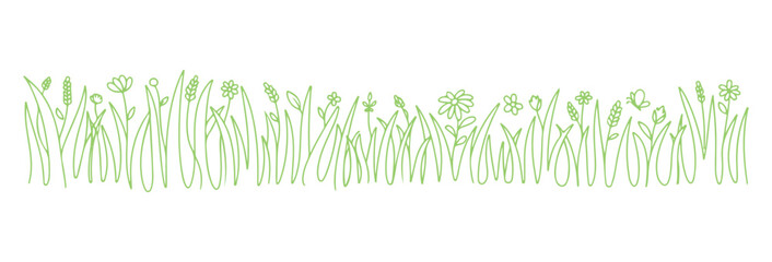 Fototapeta premium An outline of a summer scene. A hand-drawn line drawing of a meadow.