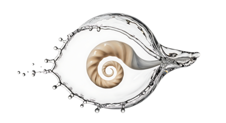 A mesmerizing fusion of nature and art a delicate seashell encased within a dynamic splash of water, creating a captivating eyeshaped form, isolated on transparent background the contrast between the 