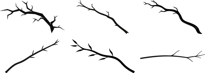 Dry Tree Twig Icon Set Silhouette Vector