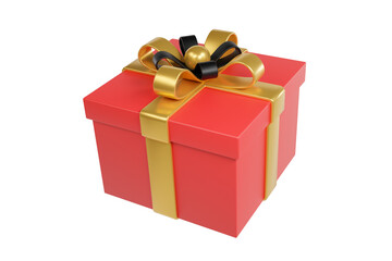 Red gift box with a decorative gold bow and ribbon, isolated on a white background, perfect for Christmas, birthday, or Valentine's Day - 3D render