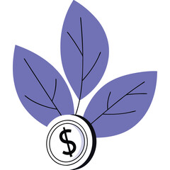 Stunning dollar coin sprouts from vibrant purple leaves, symbolizing financial growth and prosperity