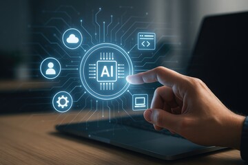 Artificial intelligence interface and digital transformation concept icons with ai chip interaction