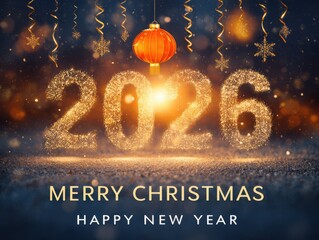 Sparkling 2026 numbers with festive decorations and text
