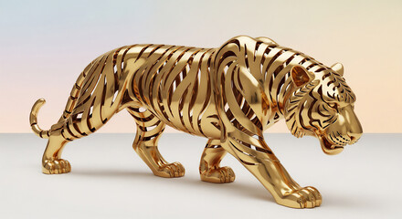 黄金のトラ像　ラグジュアリーで近未来的なアートデザイン
