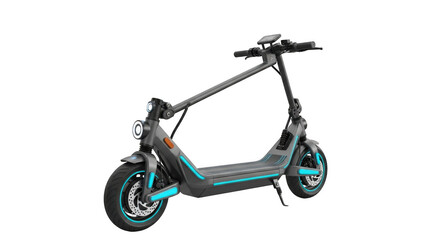 Modern electric scooter with sleek design and powerful motor for urban commuting and recreation isolated on transparent background